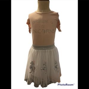 Btween girls dress size 6 light pink top with lined skirt with tule w/ unicorns